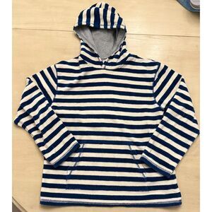GUC Mini Boden Youth Terrycloth Striped Hoodie Navy Blue White Size 11-12